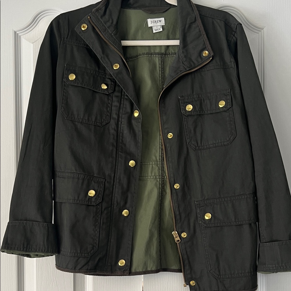 J. Crew Jacket Military Army green gold buttons Size Small